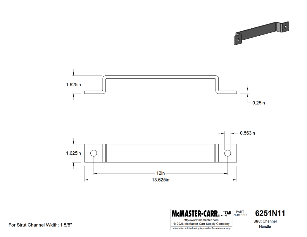 Technical Drawing of Strut Channel Handle.